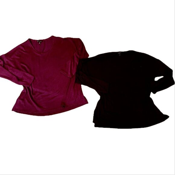 Bundle of 2 Banana Republic Long Sleeve Tee Tops  XL Burgundy & Black #350D - Picture 1 of 10